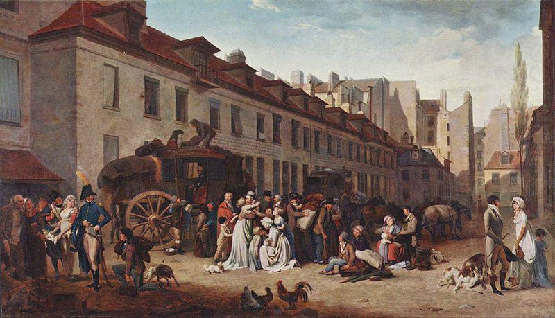 The Arrival of the Diligence (stagecoach) in the Courtyard of the Messageries, Louis-Leopold Boilly